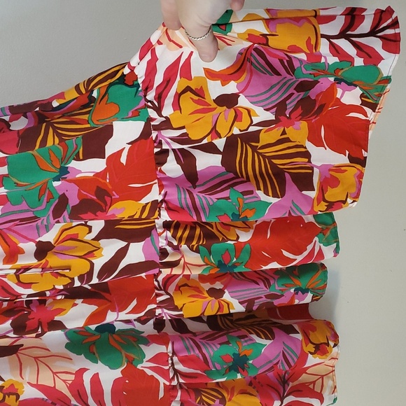 Revolve Maia Colorful Tropical Floral Dress Size 14 Ruffle Sleeve Tie V- Neck - Picture 3 of 12